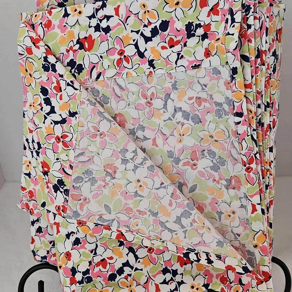 Tommy Hilfiger Floral Pink Navy Red Cotton Twin Flat Sheet